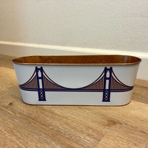 Golden Gate Bridge Metal Planter Tray Copper Interior 15” Oval Decor